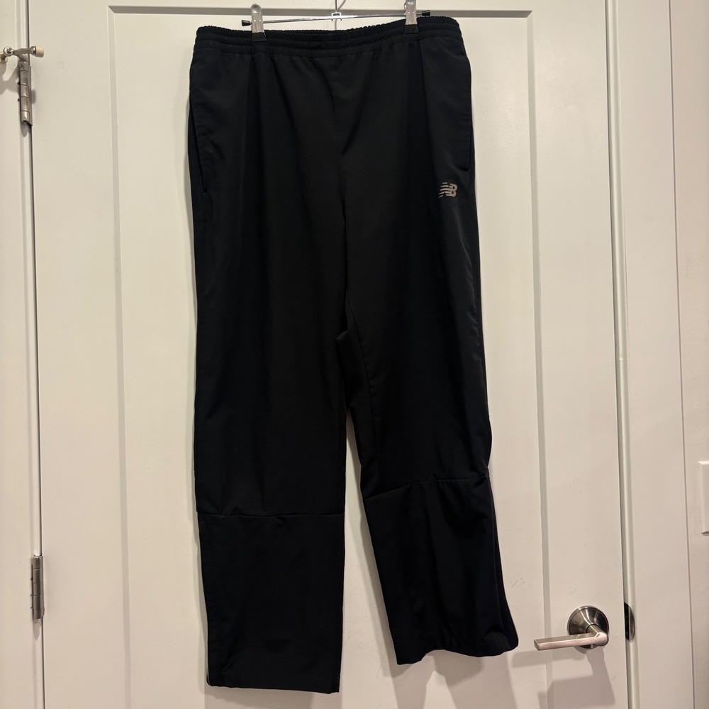 New Balance Mens Black Athletic Track Pants Ankle Zip Joggers Large